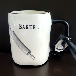 Rae Dunn BAKER mug Farmhouse Style With Black Handle And Rolling Pin Design NEW